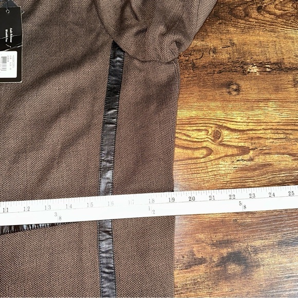 Misook Heritage Fit Faux Leather Trim Size Medium Long Cardigan Dark Academia - Picture 8 of 14